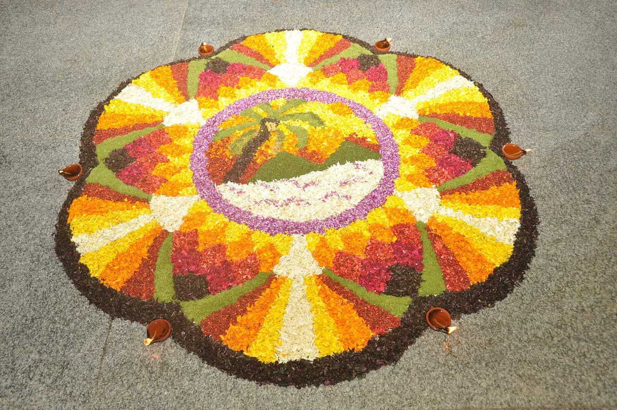 A Pookalam flower rangoli made for Onam in Kerala