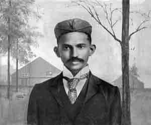 Young Gandhi in Western clothes, photographed in South Africa in 1895