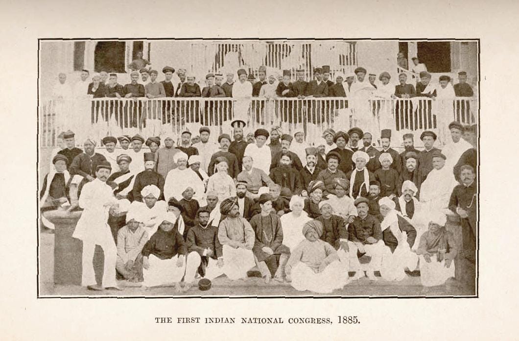 Group photograph of the delegates at the first session of the Indian National Congress in Bombay, 1885