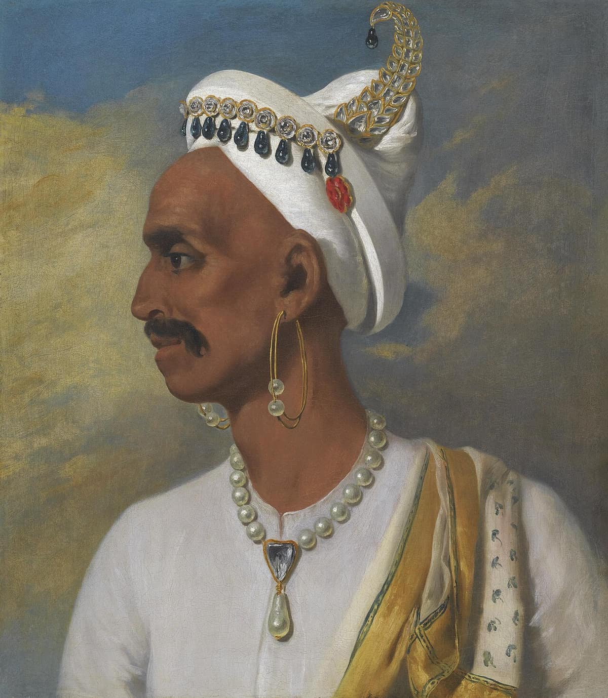 ਚਿੱਟੀ ਪੱਗ ਵਿੱਚ ਨਾਨਾ ਫੜਨਵੀਸ ਦੀ ਤੇਲ-ਰੰਗ ਤਸਵੀਰ