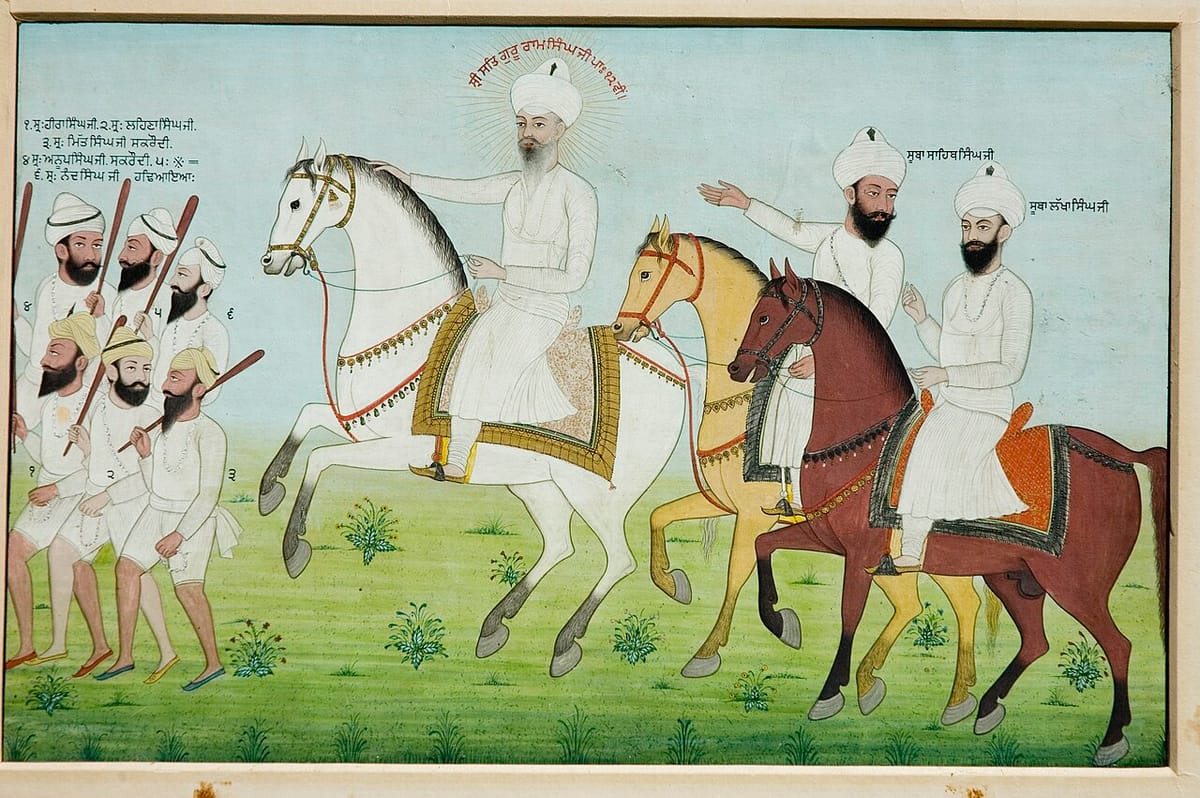 ਆਪਣੇ ਪੈਰੋਕਾਰਾਂ ਨਾਲ ਘੋੜੇ ਉੱਤੇ ਬਾਬਾ ਰਾਮ ਸਿੰਘ ਦੀ ਪੁਰਾਣੀ ਪੇਂਟਿੰਗ