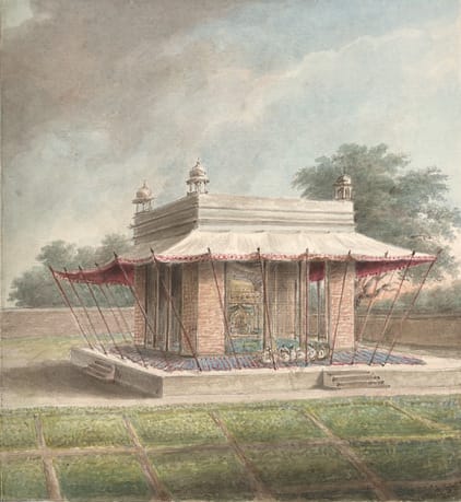 ਲਖਨਊ ਵਿੱਚ ਗੁੰਬਦ ਅਤੇ ਮਹਿਰਾਬਾਂ ਵਾਲੇ ਮਕਬਰੇ ਦੀ ਪਾਣੀ-ਰੰਗ ਤਸਵੀਰ