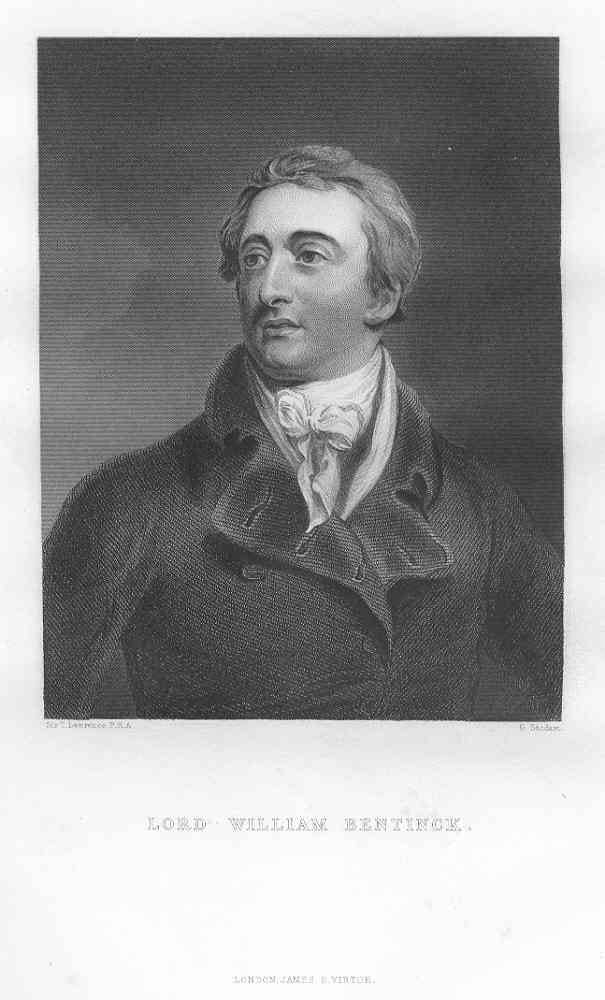 Old engraved portrait of Lord William Bentinck in a high collar