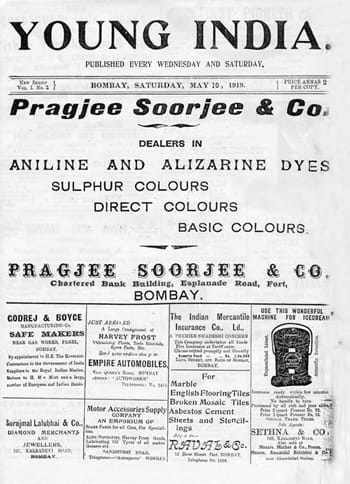 Front page of the weekly paper Young India, May 1919