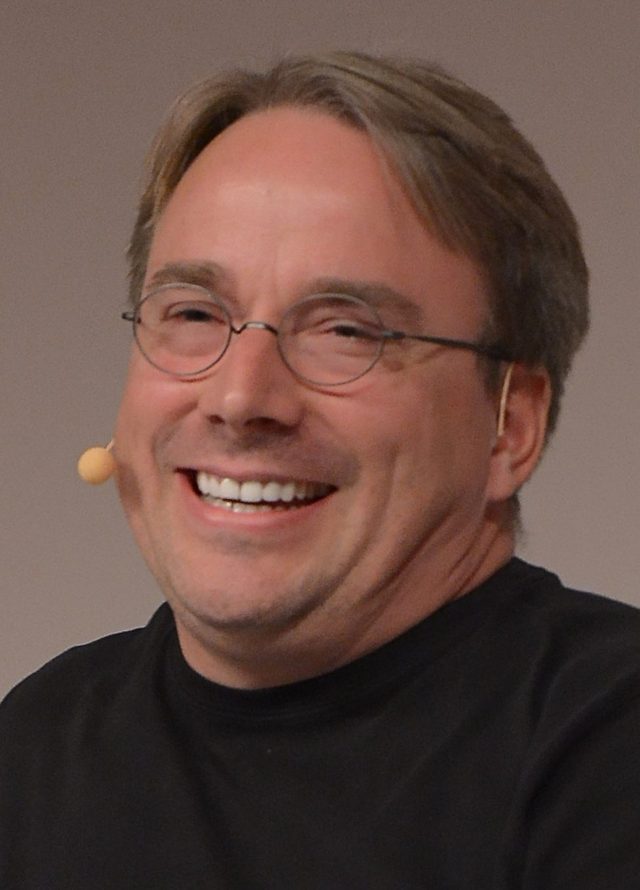 Linus Torvalds speaking at a conference