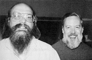 Old photograph of Ken Thompson (left) and Dennis Ritchie (right)