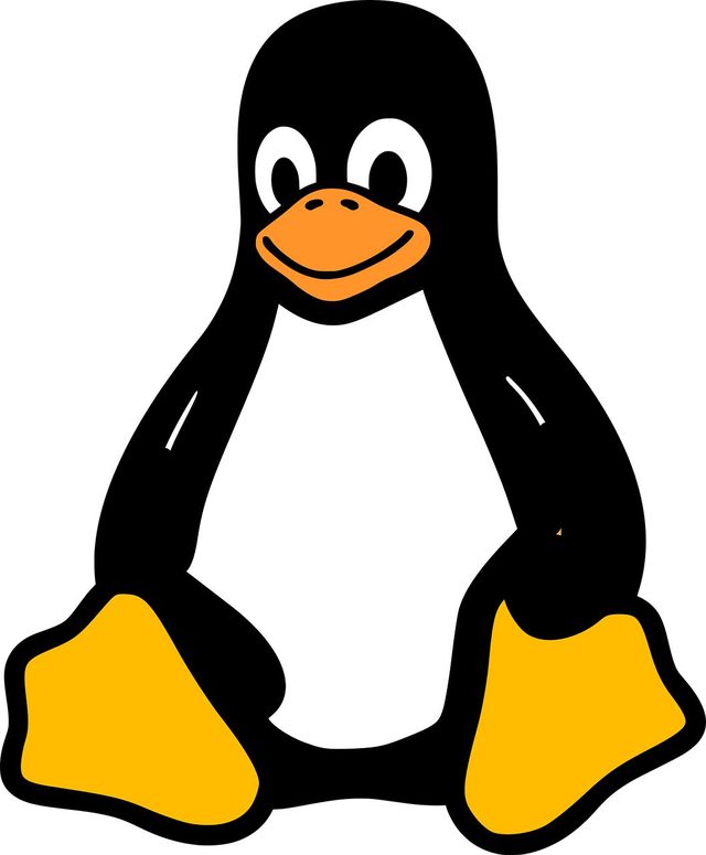A cartoon penguin sitting upright, black and white with a yellow beak and feet