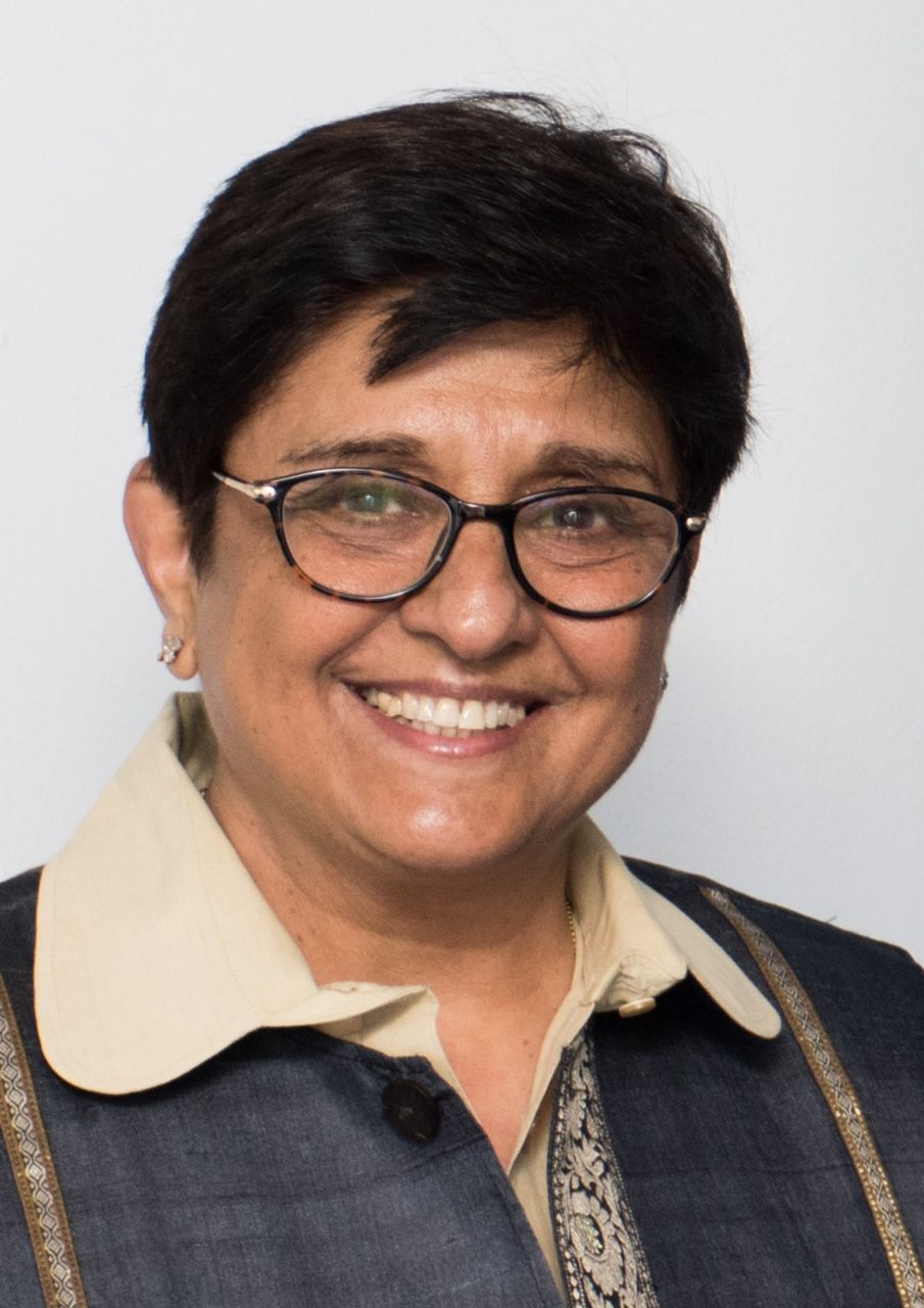 Portrait photograph of Kiran Bedi in glasses, 2016