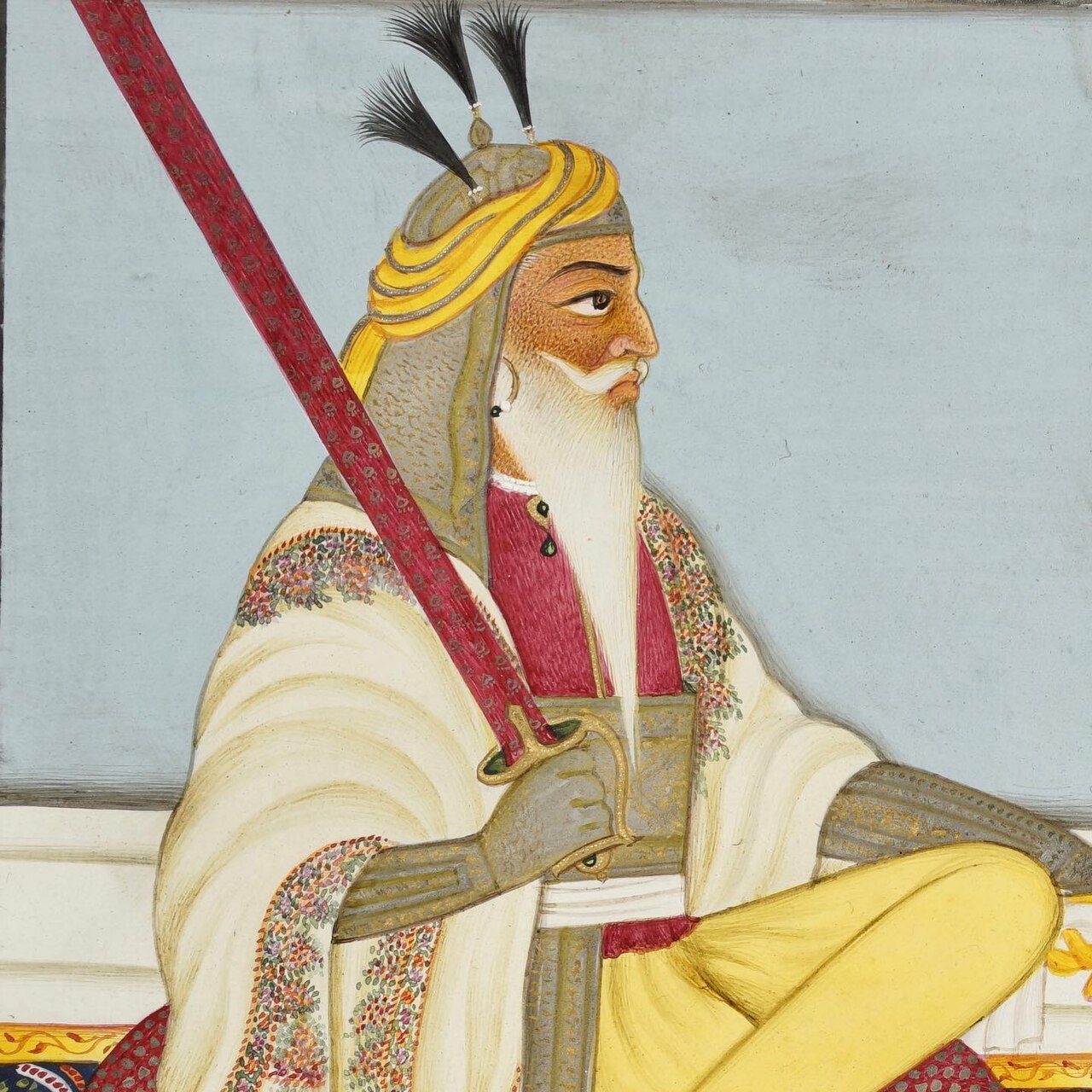 Painting of Hari Singh Nalwa in armour with a sword