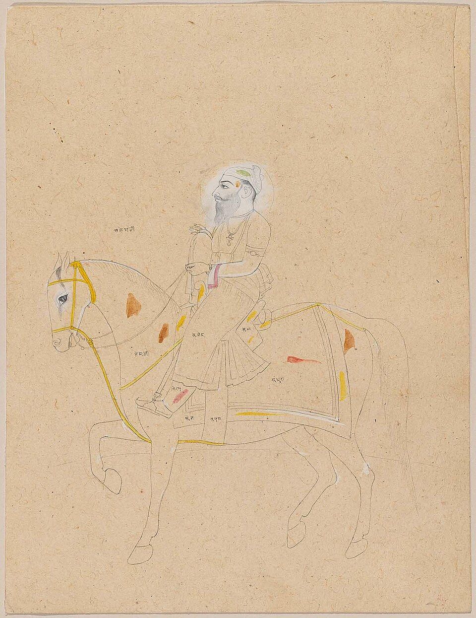 ਘੋੜੇ ਉੱਤੇ ਸਵਾਰ ਜੱਸਾ ਸਿੰਘ ਆਹਲੂਵਾਲੀਆ ਦਾ ਫਿੱਕਾ ਪੁਰਾਣਾ ਚਿੱਤਰ