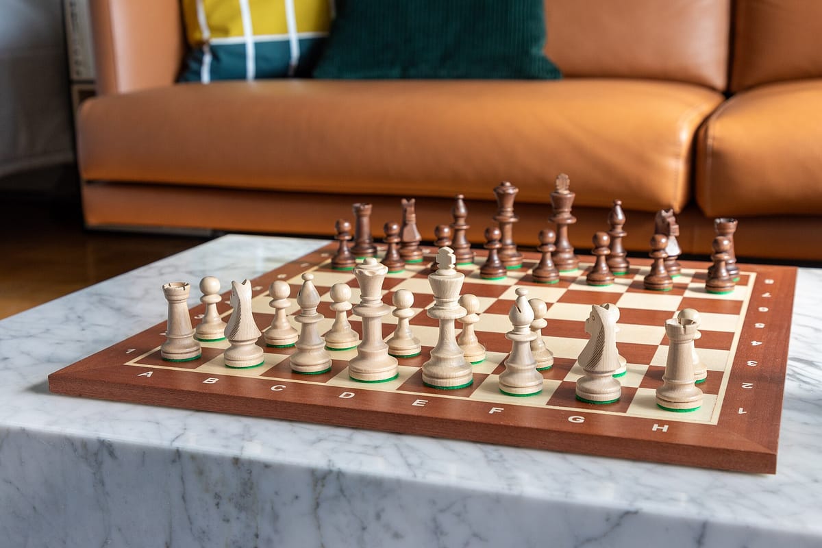 A chess board set up to start